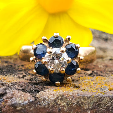14k Yellow Gold Sapphire and Diamond Flower Ring DEJ-24200